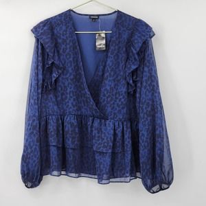 Torrid Chiffon Ruffled Surplice Crop Top Blue Leopard Plus Size 2XL NWT